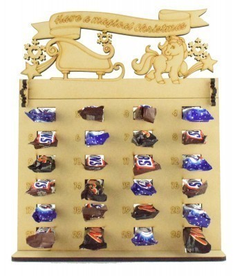 6mm Mars, Snickers and Milkyway Chocolate Bars Funsize Minis Holder Advent Calendar with 'Have a magical Christmas' Unicorn & Sleigh Topper
